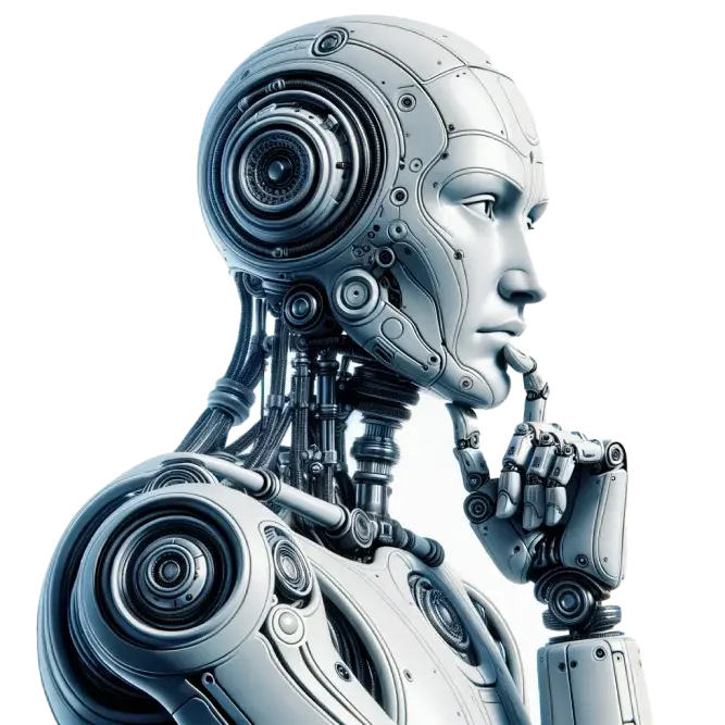 DALL·E 2024 04 07 10.02.40 Design an image of a humanoid bot in a classic thinking pose embodying contemplation and intellect 2 1